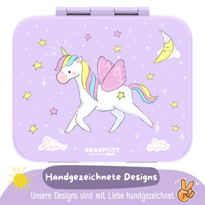Brotdose mit "Einhorn"-Motiv und Fächern, leicht & auslaufsicher, 650ml