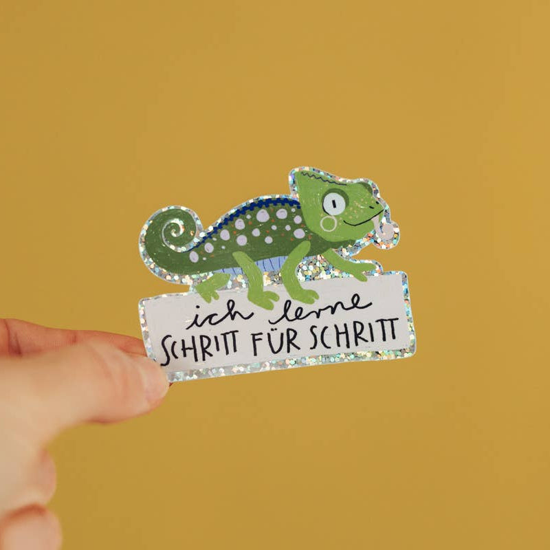 Chamäleon-Glitzersticker "Ich lerne Schritt für Schritt" von Liesels Wicht