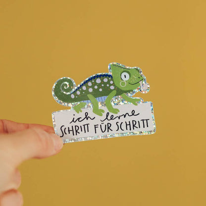 Chamäleon-Glitzersticker "Ich lerne Schritt für Schritt" von Liesels Wicht