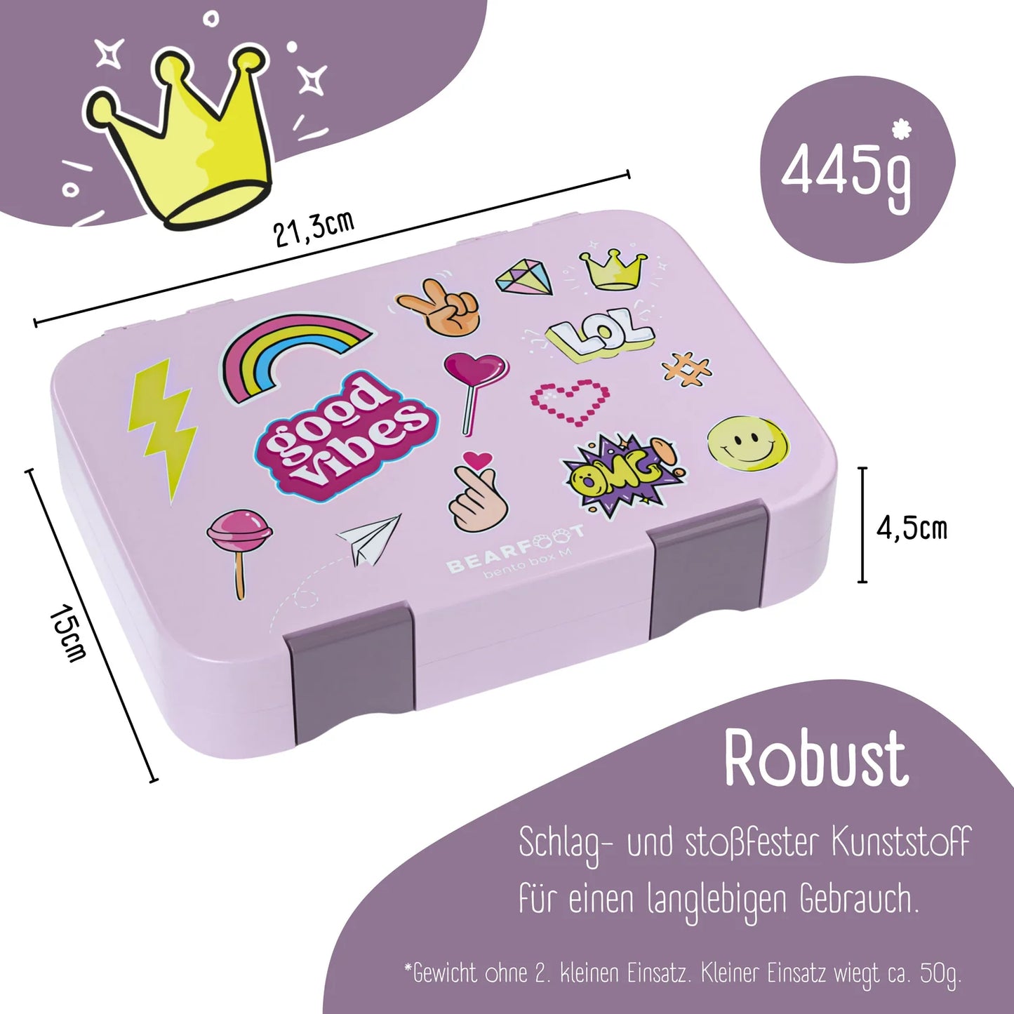 Bentobox-Brotdose mit "Good Vibes"-Motiv und Fächern