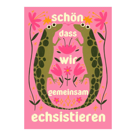 Postkarte "Schön, dass wir gemeinsam echsistieren" von Slinga Illustration