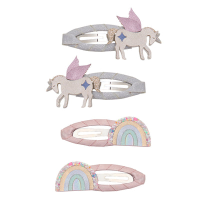 Haarspangen mit Einhorn- und Regenbogen-Motiv von Mimi & Lula, 4er Set – Geschenkidee für Kinder zum Geburtstag