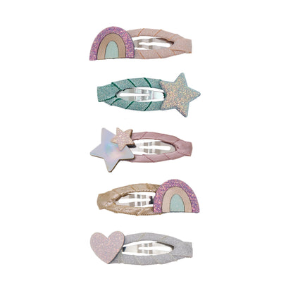 Kleine Haarspangen mit Regenbogen-Motiv von Mimi & Lula, 5er Set – Geschenkidee für Kinder zum Geburtstag