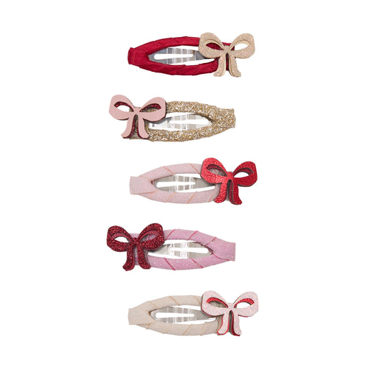 Kleine Schleifen-Haarspangen in Rot, Rosa und Gold von Mimi & Lula, 5er Set – Geschenkidee für Kinder zum Geburtstag