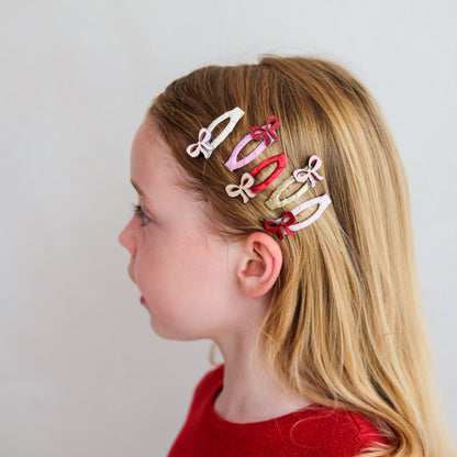 Kleine Schleifen-Haarspangen in Rot, Rosa und Gold von Mimi & Lula, 5er Set – kleines Mitbringsel für Mädchen