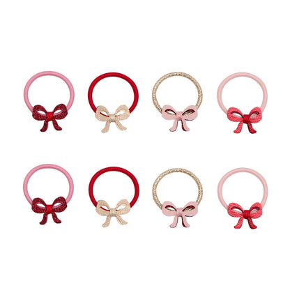 Kleine Schleifen-Haargummis in Rot, Rosa und Gold von Mimi & Lula, 8er Set – Geschenkidee für Kinder zum Geburtstag