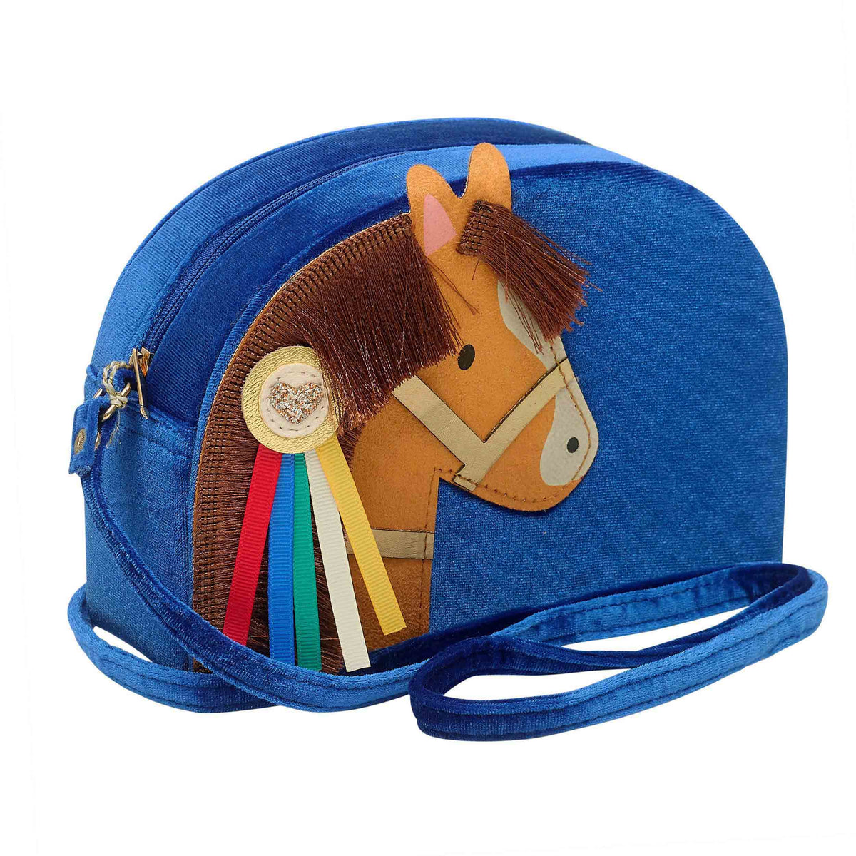 Kinder-Umhängetasche mit Pony aus blauem Samt von Mimi & Lula – Geschenkidee für Kinder zum Geburtstag