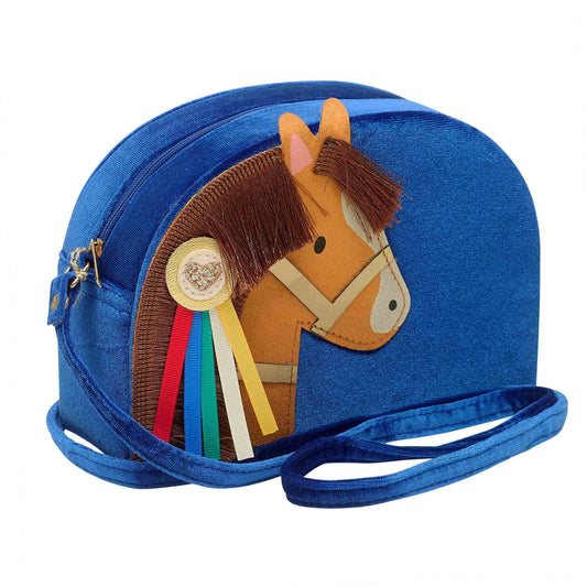 Kinder-Umhängetasche mit Pony aus blauem Samt von Mimi & Lula – Geschenkidee für Kinder zum Geburtstag