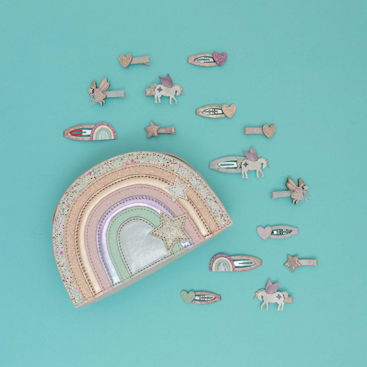 Haarspangen mit Einhorn- und Regenbogen-Motiv von Mimi & Lula, 4er Set – kleine Geschenkidee für die Schultüte