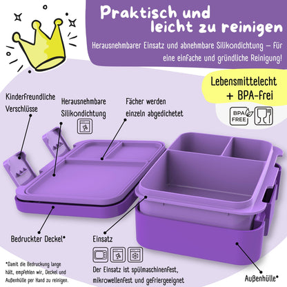 Lila Brotdose mit Fächern, leicht & auslaufsicher, 650ml