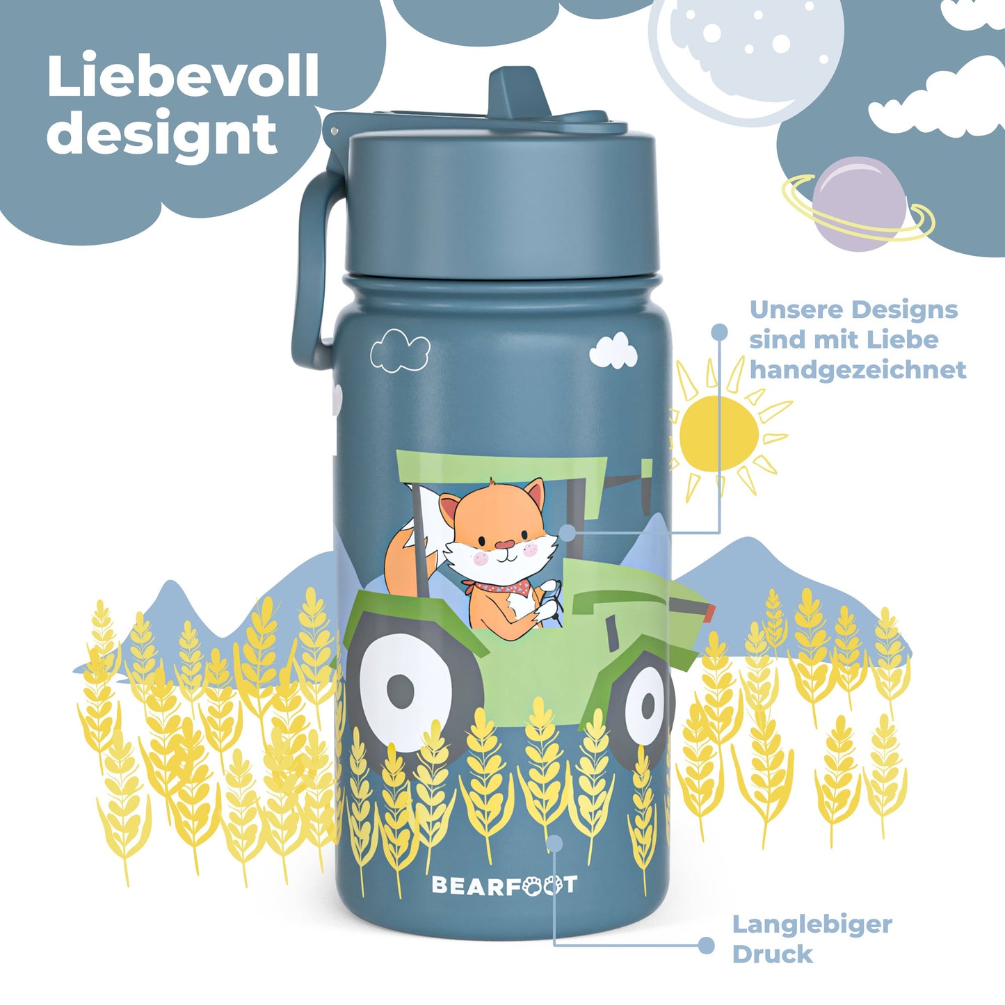 Thermo Trinkflasche mit Traktor Motiv für Kinder