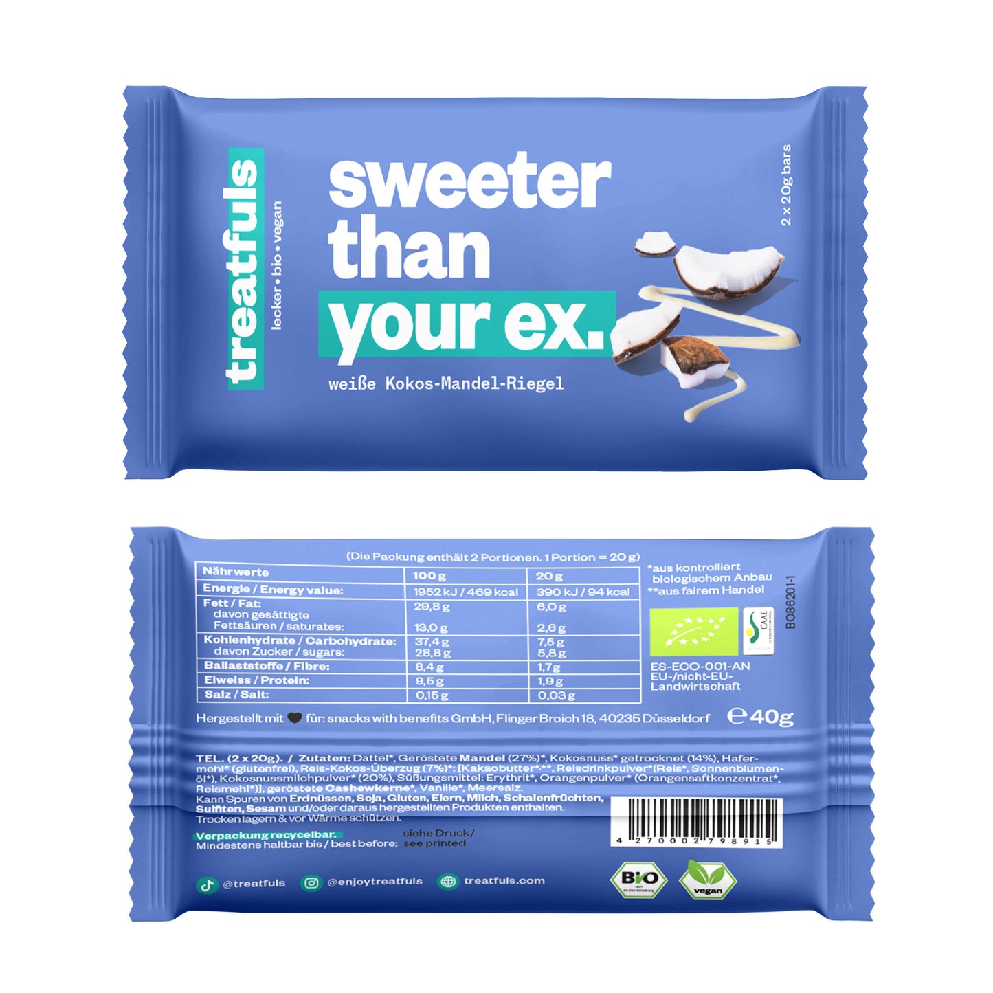 Weiße Schoko Kokosnuss-Mandel Riegel von Treatfuls