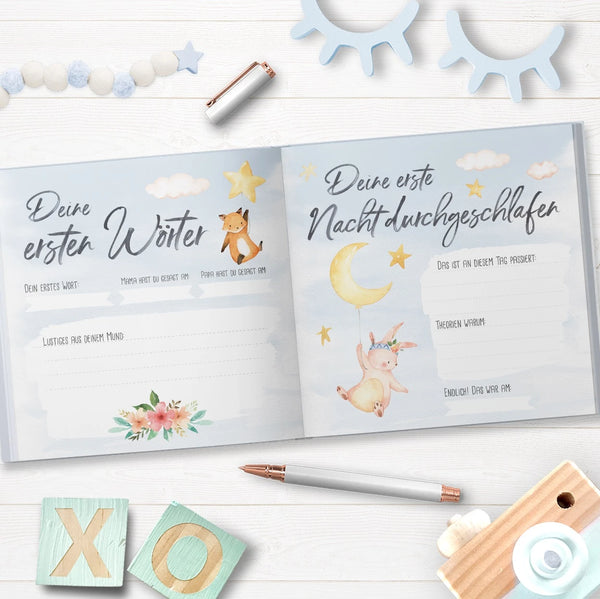 Blaues Babybuch "Hallo kleiner Schatz" - perfekt als Geschenkidee zur Geburt