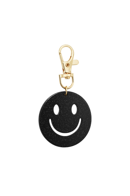 "Keep Smiling" Glitzer-Schlüsselanhänger mit Smiley, verschiedene Farben – Schwarz