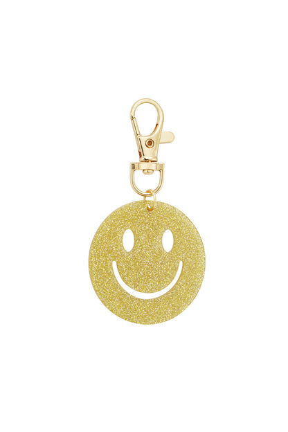"Keep Smiling" Glitzer-Schlüsselanhänger mit Smiley, verschiedene Farben – Gelb