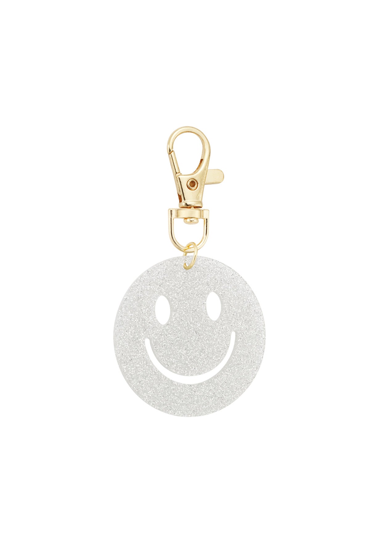 "Keep Smiling" Glitzer-Schlüsselanhänger mit Smiley, verschiedene Farben – Silber