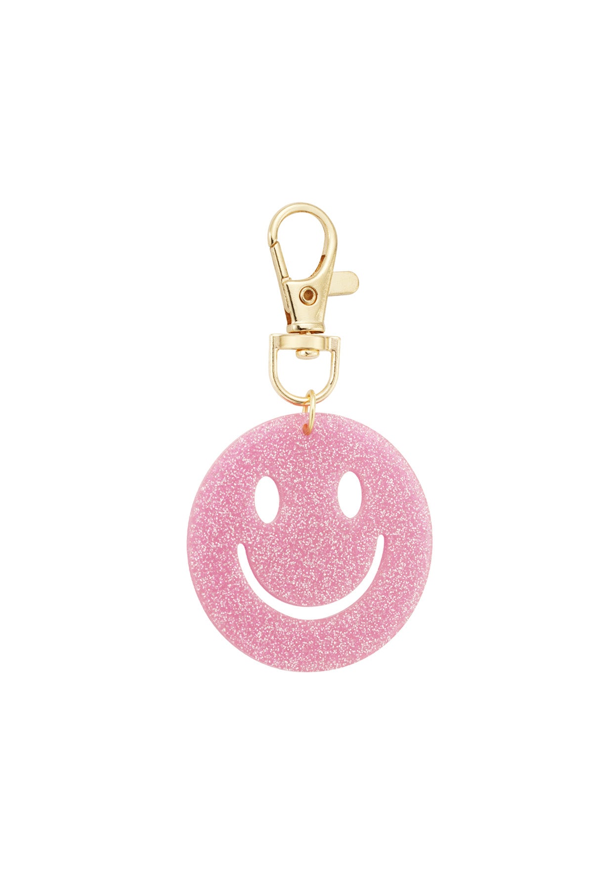 "Keep Smiling" Glitzer-Schlüsselanhänger mit Smiley, verschiedene Farben – Rosa