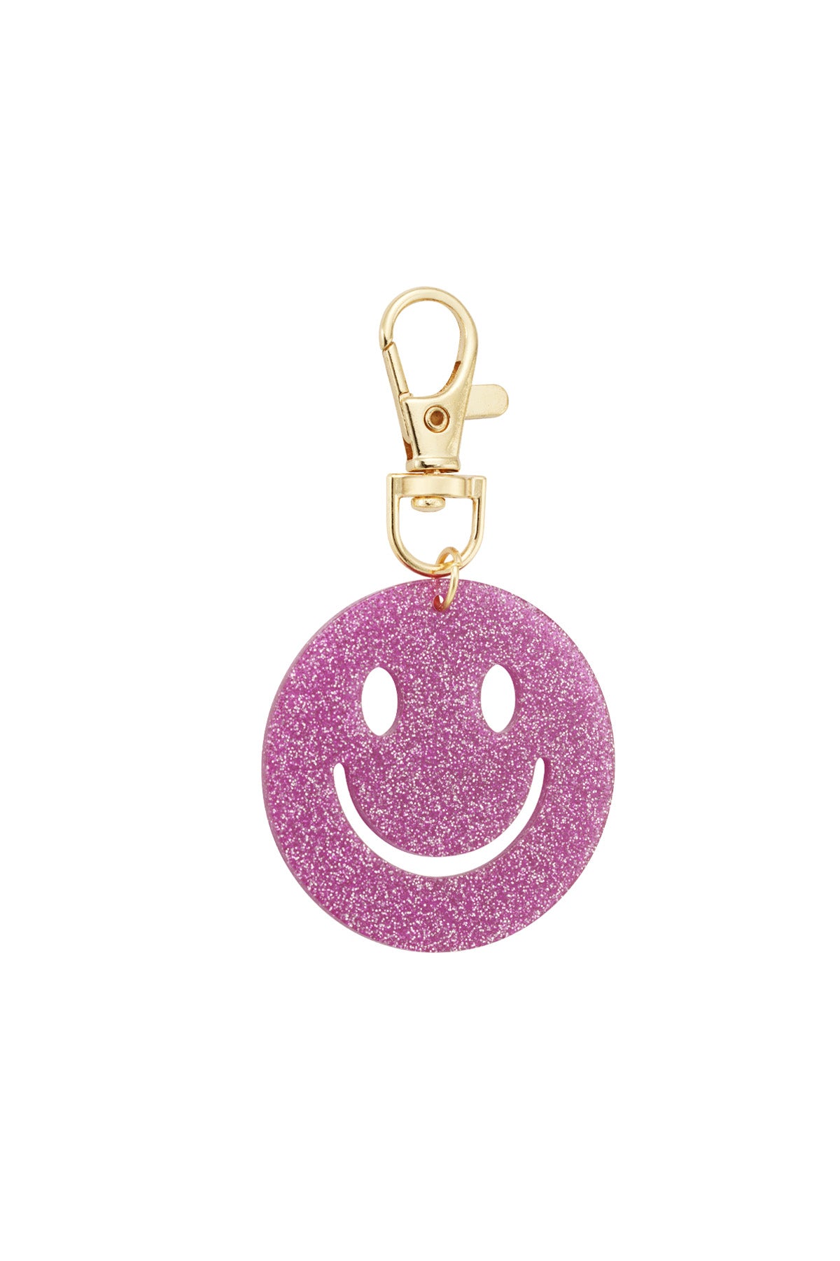 "Keep Smiling" Glitzer-Schlüsselanhänger mit Smiley, verschiedene Farben – Fuchsia