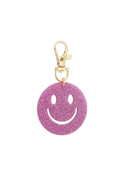 "Keep Smiling" Glitzer-Schlüsselanhänger mit Smiley, verschiedene Farben – Fuchsia