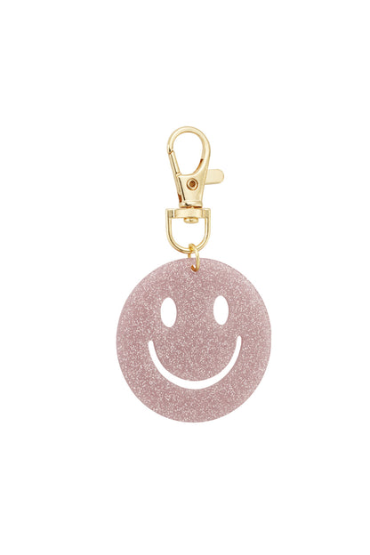 "Keep Smiling" Glitzer-Schlüsselanhänger mit Smiley, verschiedene Farben – Altrosa