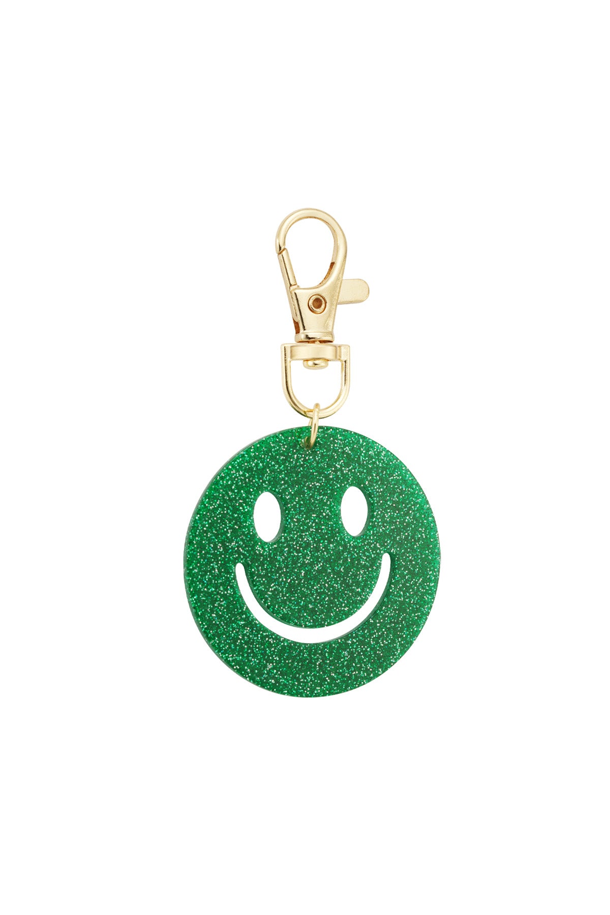 "Keep Smiling" Glitzer-Schlüsselanhänger mit Smiley, verschiedene Farben – Grün