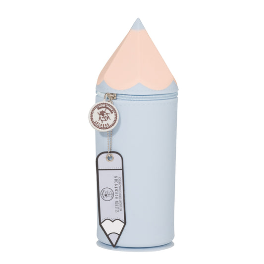 Hellblaues Federmäppchen mit Stift-Motiv