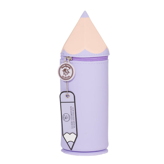 Lila Federmäppchen mit Stift-Motiv
