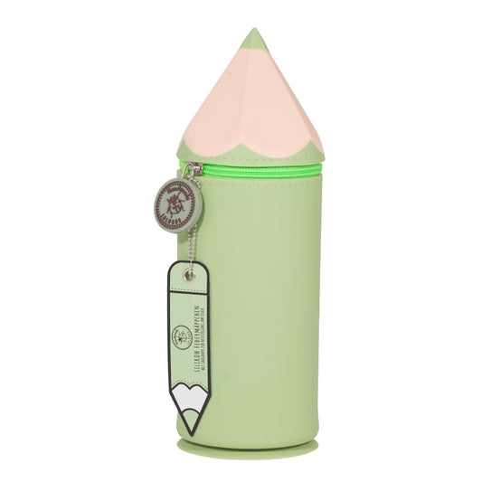 Grünes Federmäppchen mit Stift-Motiv