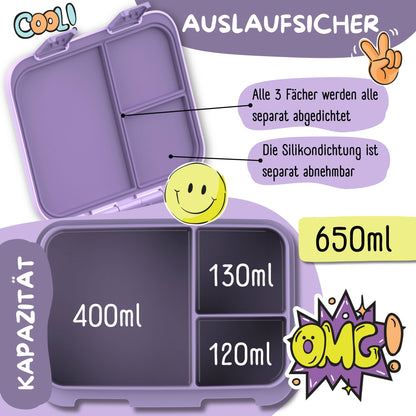Brotdose mit "Meerjungfrau"-Motiv und Fächern, leicht & auslaufsicher, 650ml