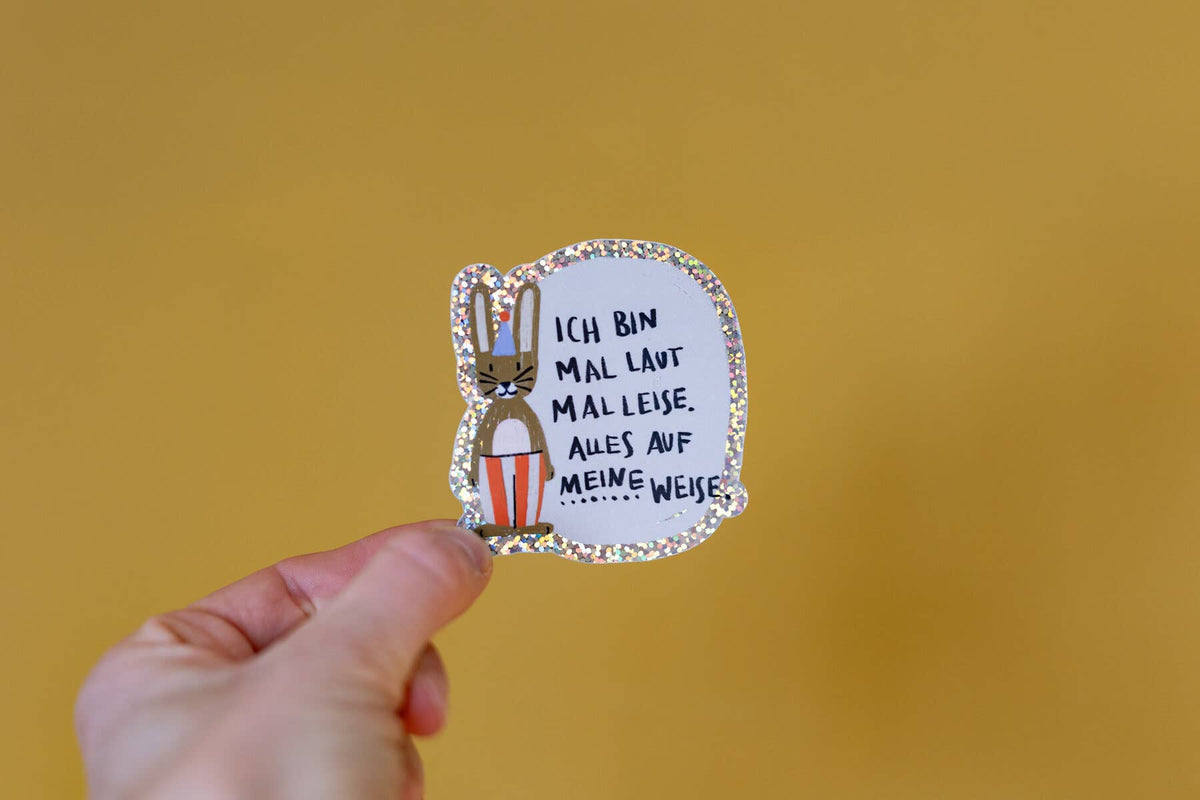 Hasen-Glitzersticker "Ich bin mal laut, mal leise" von Liesels Wicht