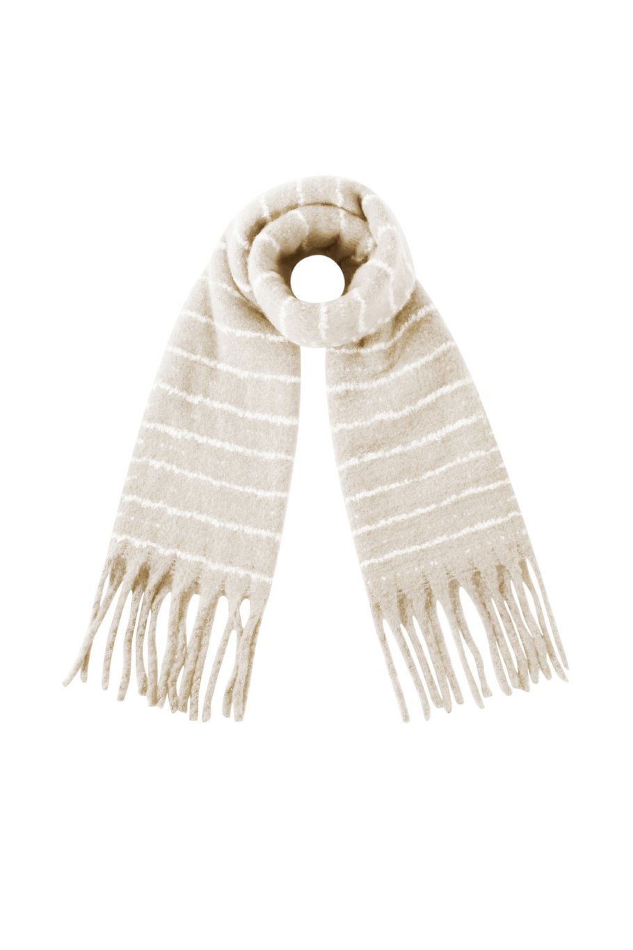 Kuscheliger Streifenschal in beige mit Fransen, 50x180cm