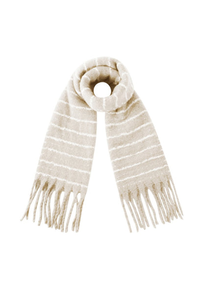 Kuscheliger Streifenschal in beige mit Fransen, 50x180cm