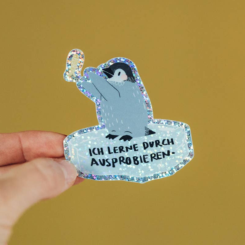 Pinguin-Glitzersticker "Ich lerne durch Ausprobieren" von Liesels Wicht