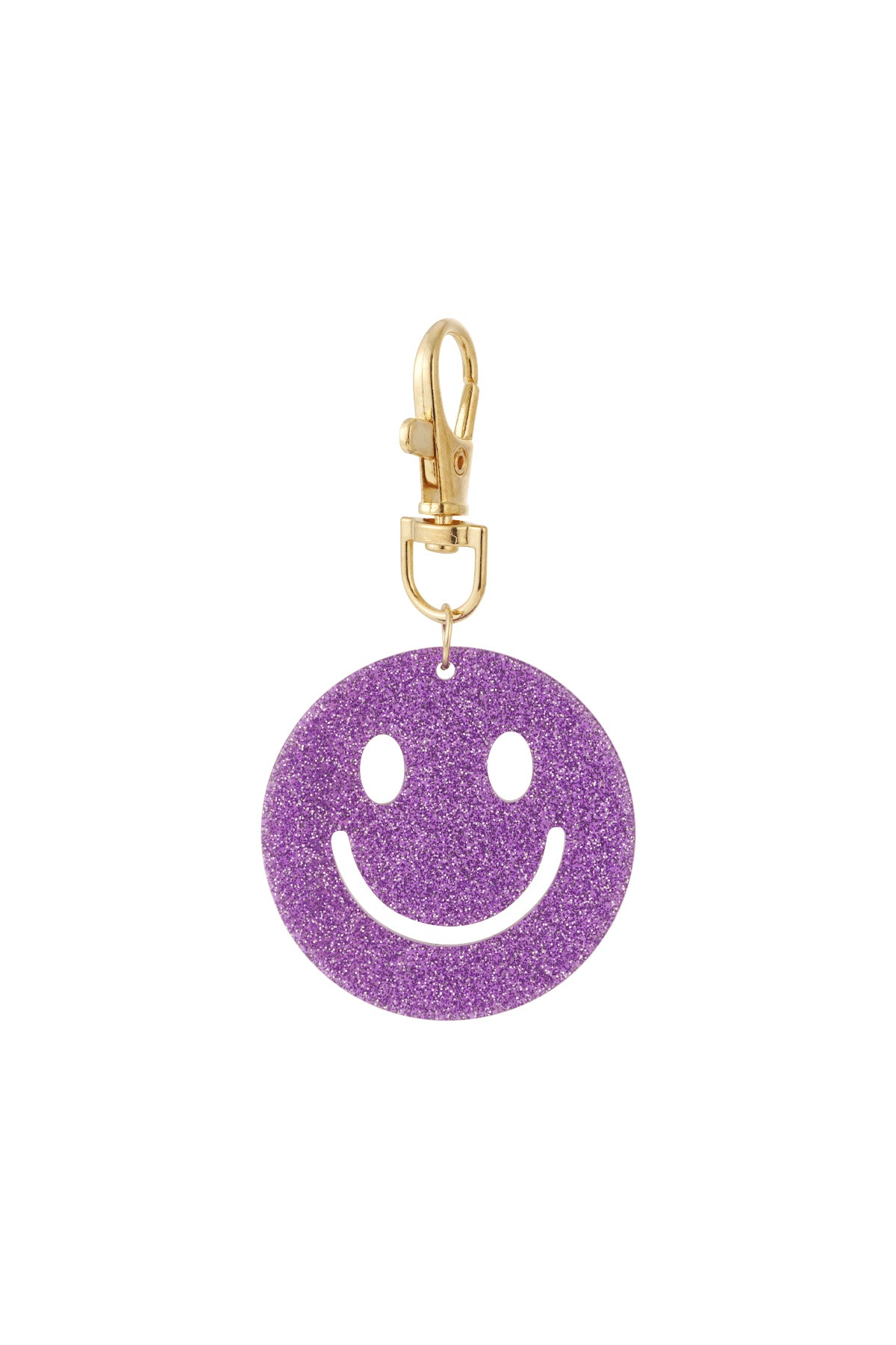 "Keep Smiling" Glitzer-Schlüsselanhänger mit Smiley, verschiedene Farben – Lila