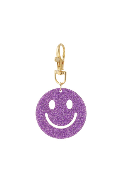 "Keep Smiling" Glitzer-Schlüsselanhänger mit Smiley, verschiedene Farben – Lila