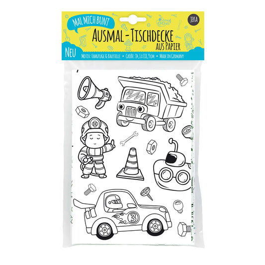 Ausmaltischdecke "Fahrzeuge & Baustelle" aus Papier zum Ausmalen für Kinder