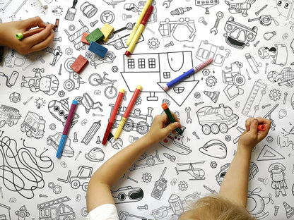 Ausmaltischdecke "Fahrzeuge & Baustelle" aus Papier zum Ausmalen für Kinder