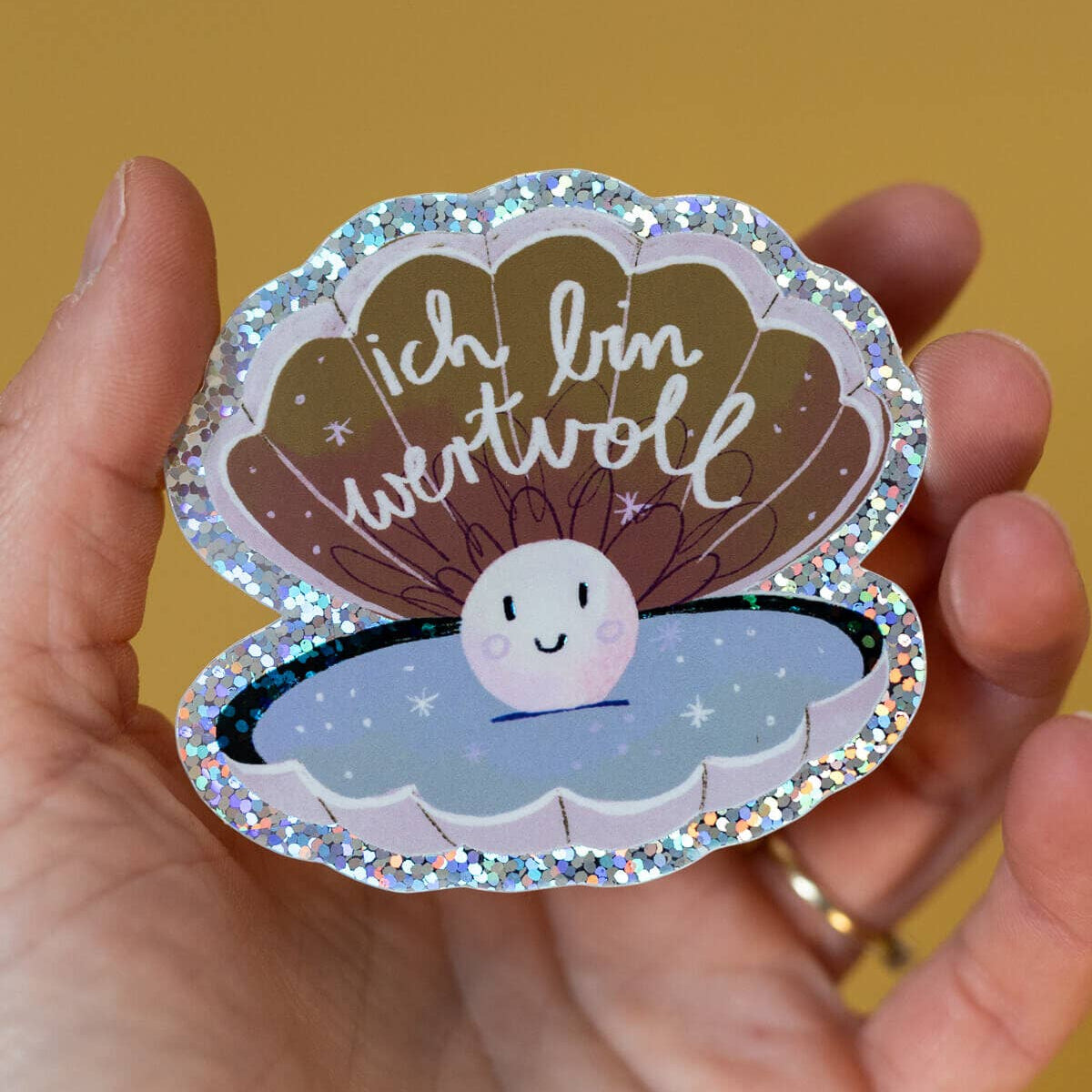 Muschel-Glitzersticker "Ich bin wertvoll" von Liesels Wicht
