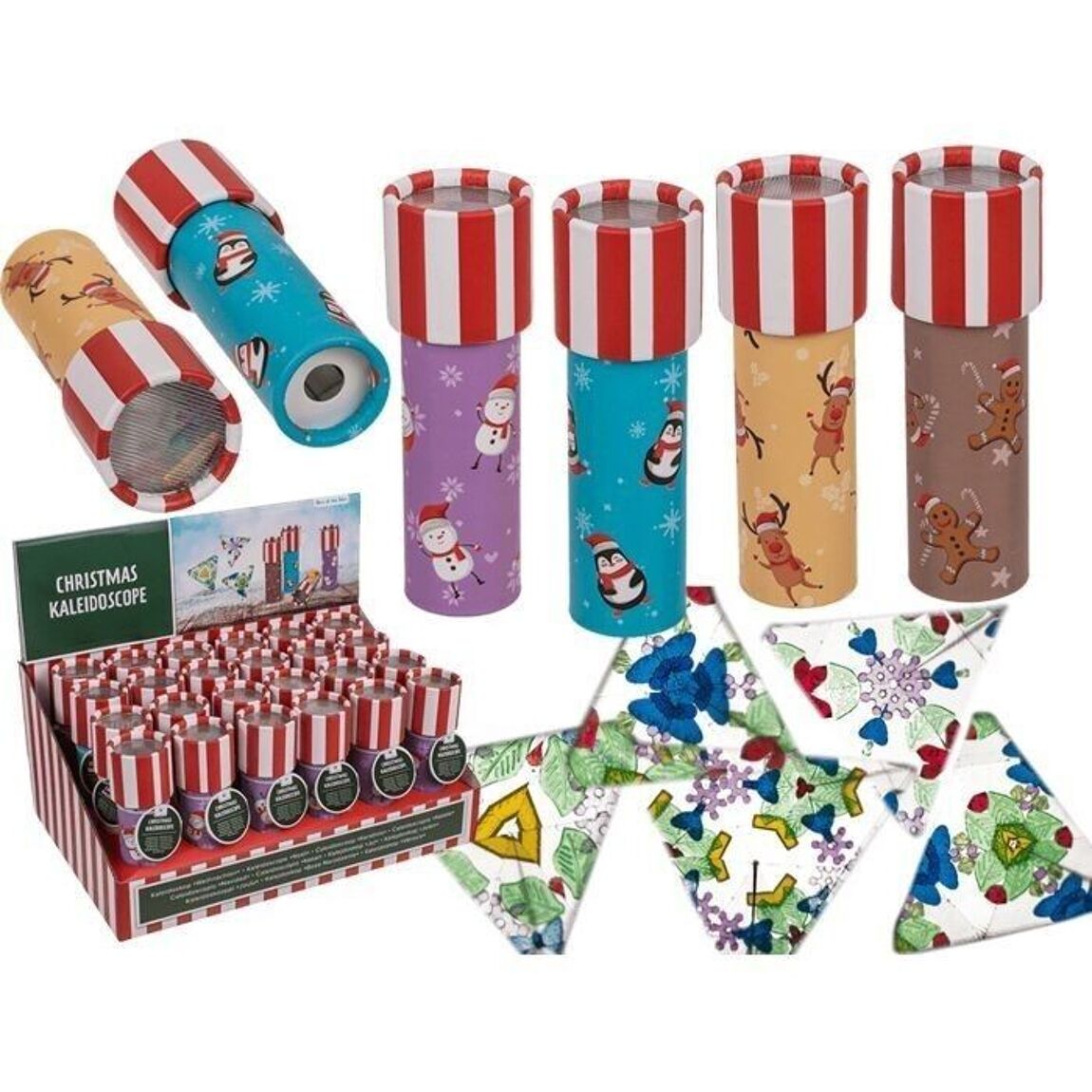 Kaleidoskop mit weihnachtlichen Motiven, verschiedene Designs