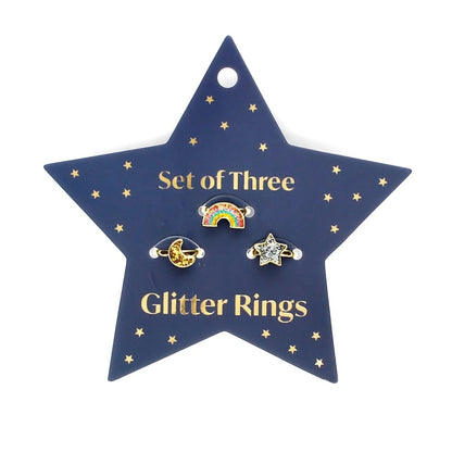 Glitzerringe Stern, Regenbogen & Mond – 3er Set von Rex London