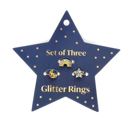 Glitzerringe Stern, Regenbogen & Mond – 3er Set von Rex London