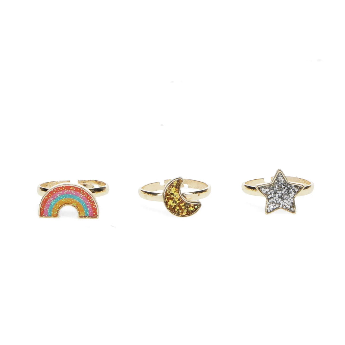Glitzerringe Stern, Regenbogen & Mond – 3er Set von Rex London