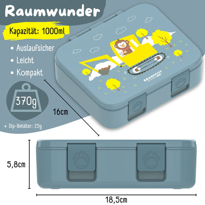 Brotdose mit "Bagger"-Motiv mit Fächern, leicht & auslaufsicher, 650ml