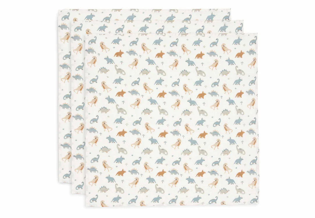 Set of 3 "Roarsome" Muslin Cloths with Dino Print by Jollein, 70x70cm