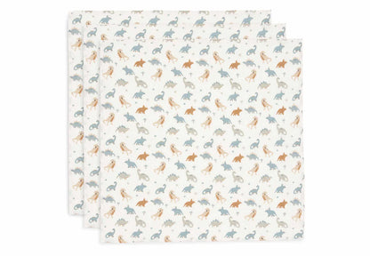 Set of 3 "Roarsome" Muslin Cloths with Dino Print by Jollein, 70x70cm