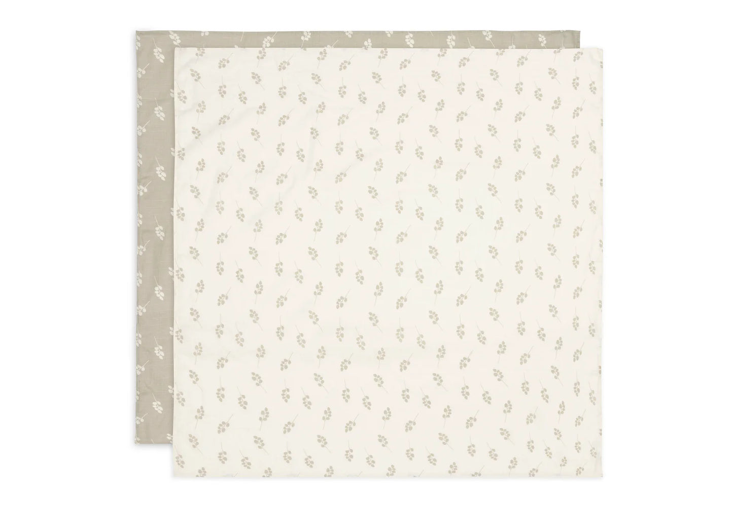 2er Set Musselintücher "Twig Olive Green" mit Olivenzweig-Motiv von Jollein, 115x115cm