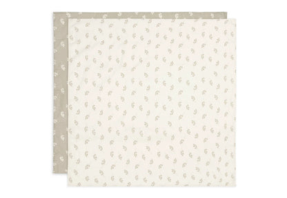 2er Set Musselintücher "Twig Olive Green" mit Olivenzweig-Motiv von Jollein, 115x115cm
