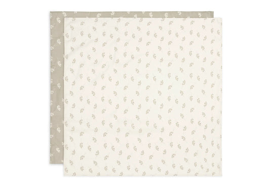 2er Set Musselintücher "Twig Olive Green" mit Olivenzweig-Motiv von Jollein, 115x115cm