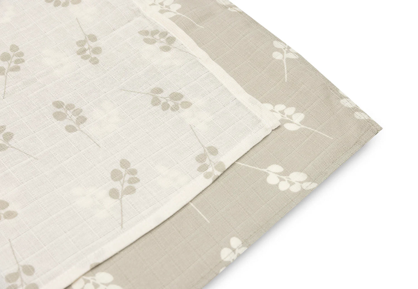 2er Set Musselintücher "Twig Olive Green" mit Olivenzweig-Motiv von Jollein, 115x115cm