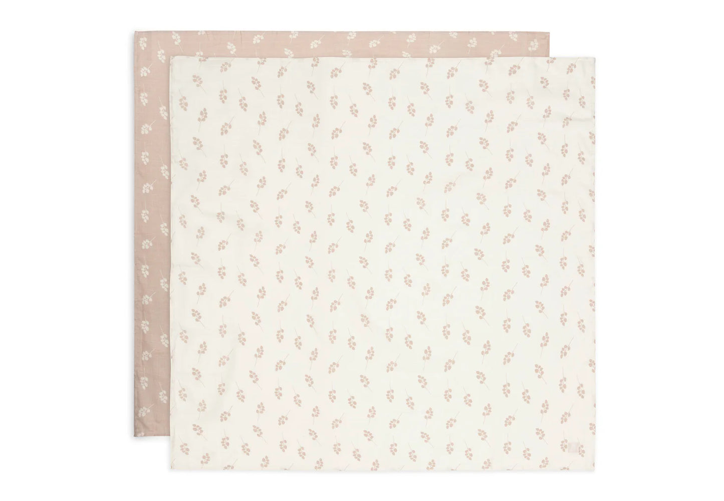 2er Set Musselintücher "Twig Wild Rose" mit Olivenzweig-Motiv von Jollein, 115x115cm